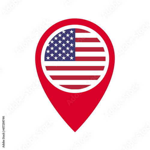 USA flag location red pin vector icon isolated on white background
