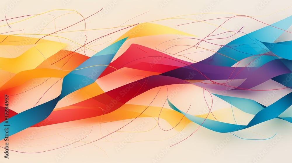 A minimalist illustration of colorful threads interweaving, reflecting the interconnectedness of social issues and the need for responsible actions to create positive change | generative ai - obrazy, fototapety, plakaty 