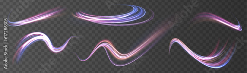 Illustration of light ray, stripe line with blue light, speed motion background. Panoramic high speed technology concept, light abstract background.