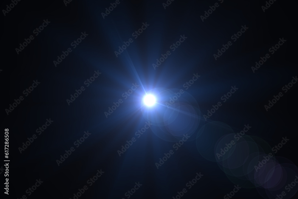 Sun lens flare on the black background