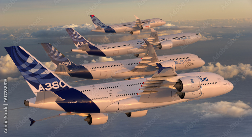 Airbus family flight: A380, A350, A330 and A320 perform spectacular ...