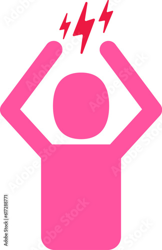 Headache and depression icon. Red Angry Man Silhouette pink symbol isolated on white background. Anger management and aggression icon with man
