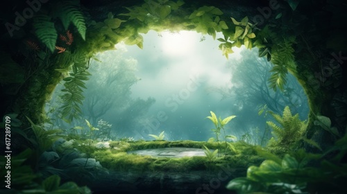 Rainforest background with copyspace. AI generative image.