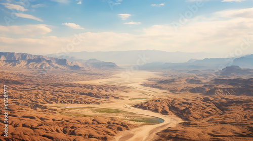 an aerial view of desert and rocks. Panoramic view and aerial photography of a from Red Sand Dune. drone view of a breathtaking fantasy landscape. Generative AI