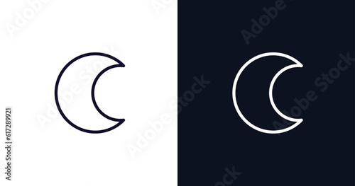 waxing moon icon. Thin line waxing moon icon from weather collection. Outline vector isolated on dark blue and white background. Editable waxing moon symbol can be used web and mobile