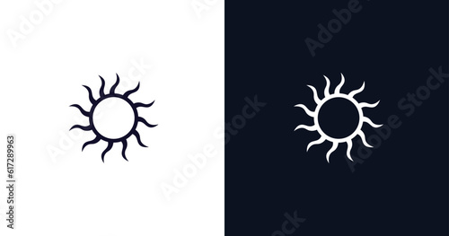 sunshine icon. Thin line sunshine icon from weather collection. Outline vector isolated on dark blue and white background. Editable sunshine symbol can be used web and mobile