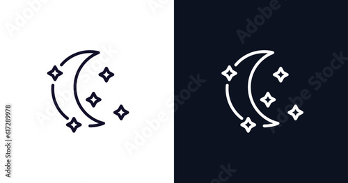 starry night icon. Thin line starry night icon from weather collection. Outline vector isolated on dark blue and white background. Editable starry night symbol can be used web and mobile
