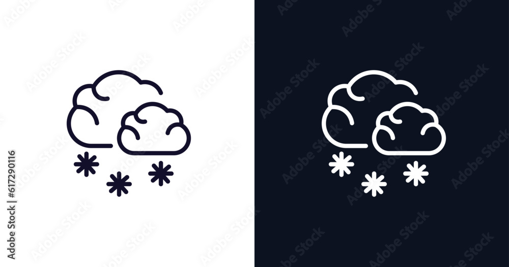 Obraz premium snowy icon. Thin line snowy icon from weather collection. Outline vector isolated on dark blue and white background. Editable snowy symbol can be used web and mobile
