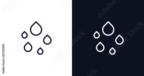 raindrops icon. Thin line raindrops icon from weather collection. Outline vector isolated on dark blue and white background. Editable raindrops symbol can be used web and mobile