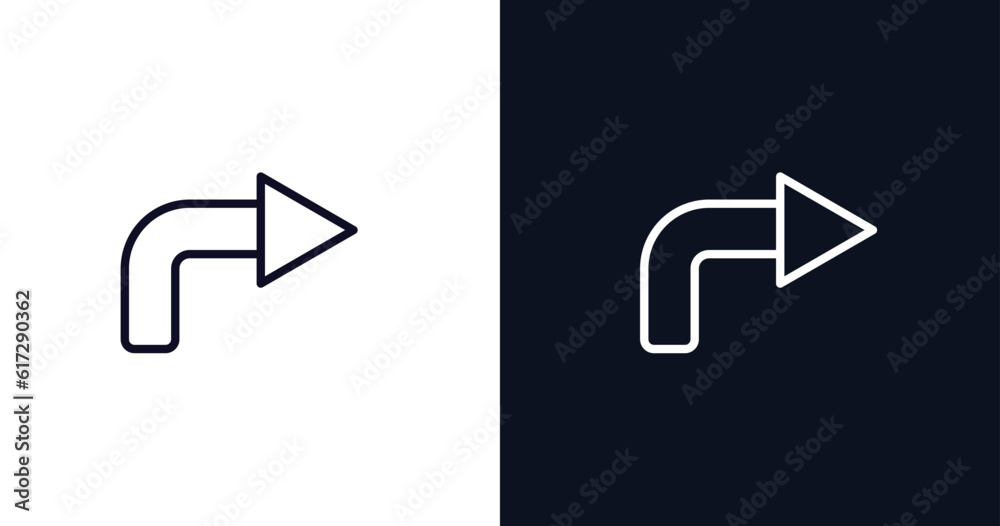 Line Right Side Vetor de right arrow with turn icon. Thin line right arrow with turn ...