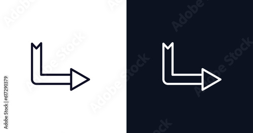 down right arrow icon. Thin line down right arrow icon from user interface collection. Outline vector isolated on dark blue and white background. Editable down right arrow symbol