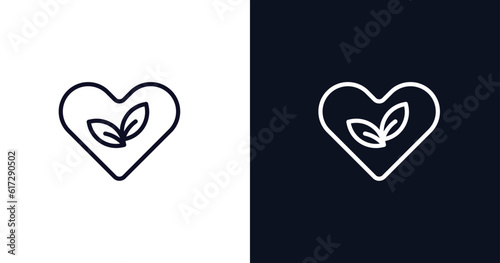 ecologic heart icon. Thin line ecologic heart icon from user interface collection. Outline vector isolated on dark blue and white background. Editable ecologic heart symbol can be used web and mobile