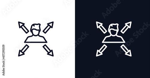 multitasking worker icon. Thin line multitasking worker icon from user interface collection. Outline vector isolated on dark blue and white background. Editable multitasking worker symbol 