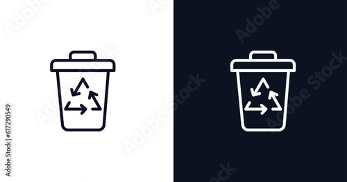 recycling container icon. Thin line recycling container icon from user interface collection. Outline vector isolated on dark blue and white background. Editable recycling container symbol 