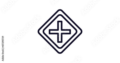 intersection sign icon. Thin line intersection sign icon from traffic signs collection. Outline vector isolated on white background. Editable intersection sign symbol can be used web and mobile