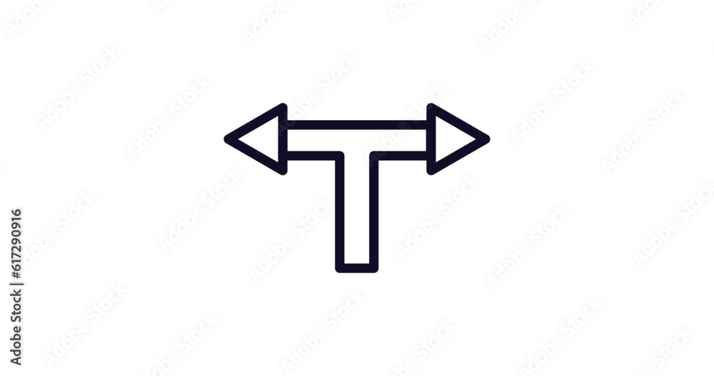 t junction icon. Thin line t junction icon from traffic signs collection. Outline vector isolated on white background. Editable t junction symbol can be used web and mobile t junction icon. Thin line t junction icon from traffic signs collection. Outline vector isolated on white background. Editable t junction symbol can be used web and mobile