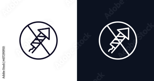 no fireworks icon. Thin line no fireworks icon from traffic signs collection. Outline vector isolated on dark blue and white background. Editable no fireworks symbol can be used web and mobile