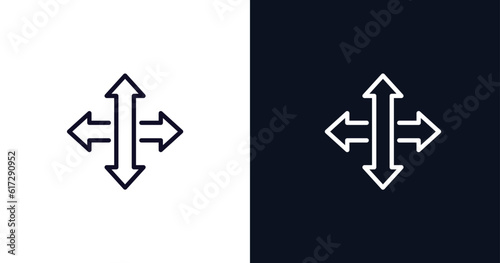 crossroads icon. Thin line crossroads icon from traffic signs collection. Outline vector isolated on dark blue and white background. Editable crossroads symbol can be used web and mobile