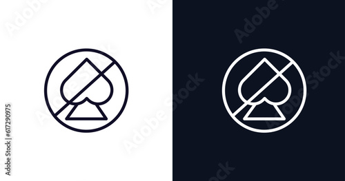no gambling icon. Thin line no gambling icon from traffic signs collection. Outline vector isolated on dark blue and white background. Editable no gambling symbol can be used web and mobile