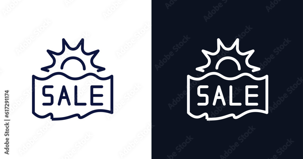 summer sale icon. Thin line summer sale icon from summer collection. Outline vector isolated on dark blue and white background. Editable summer sale symbol can be used web and mobile