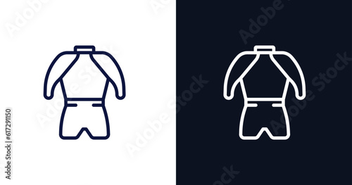 wetsuit icon. Thin line wetsuit icon from summer collection. Outline vector isolated on dark blue and white background. Editable wetsuit symbol can be used web and mobile