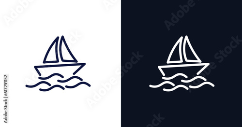 yatch boat icon. Thin line yatch boat icon from summer collection. Outline vector isolated on dark blue and white background. Editable yatch boat symbol can be used web and mobile