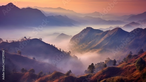 Beautiful mountain landscape in the dusk. © vlntn