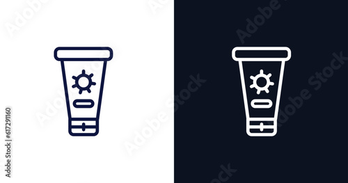 sunscreen icon. Thin line sunscreen icon from summer collection. Outline vector isolated on dark blue and white background. Editable sunscreen symbol can be used web and mobile