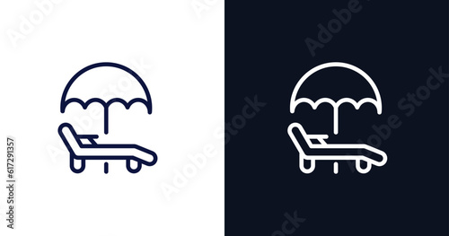 sunbed icon. Thin line sunbed icon from summer collection. Outline vector isolated on dark blue and white background. Editable sunbed symbol can be used web and mobile