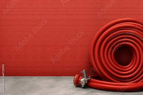 Red fire hose background. Generate Ai photo