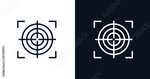 focus icon. Thin line focus icon from strategy collection. Outline vector isolated on dark blue and white background. Editable focus symbol can be used web and mobile