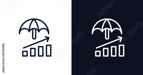 risk icon. Thin line risk icon from strategy collection. Outline vector isolated on dark blue and white background. Editable risk symbol can be used web and mobile