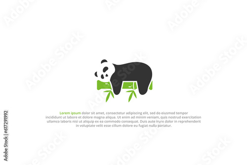 logo panda sleeping on bamboo lazy cute