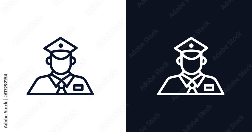 policeman working icon. Thin line policeman working icon from people collection. Outline vector isolated on dark blue and white background. Editable policeman working symbol can be used web and mobile