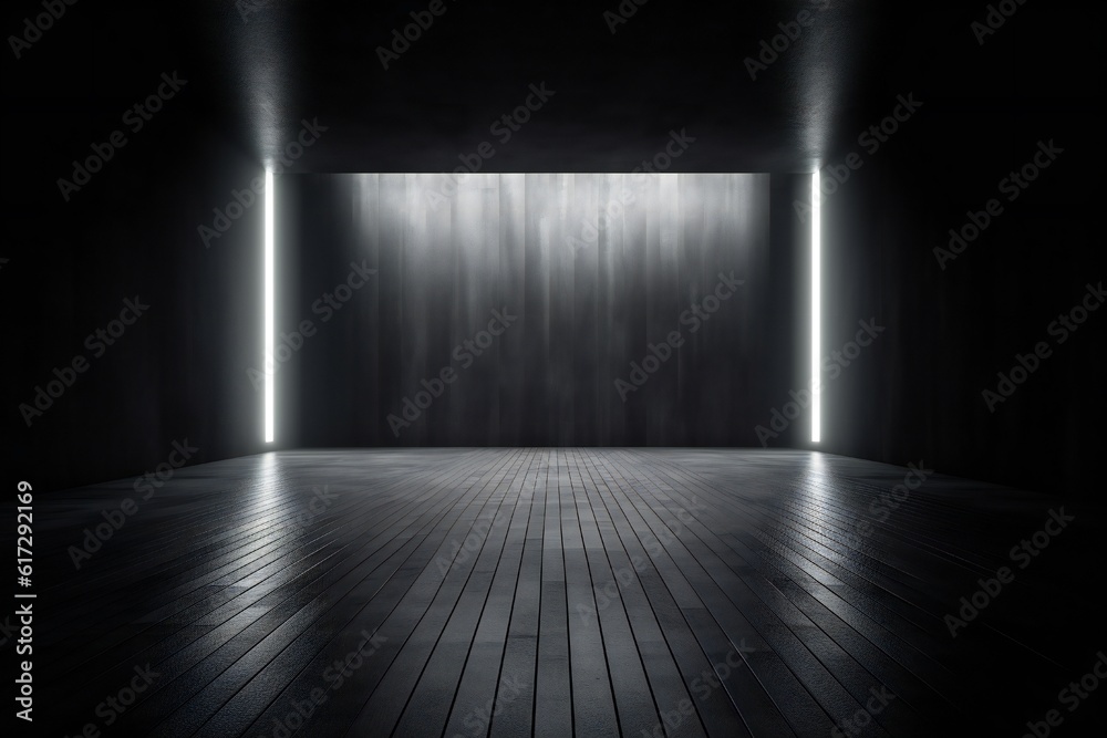 Empty dark industrial scene backdrop for website slide slider design to show product Generative AI Empty dark industrial scene backdrop for website slide slider design to show product Generative AI