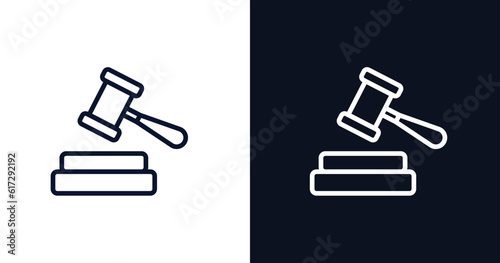 judge with hammer icon. Thin line judge with hammer icon from people collection. Outline vector isolated on dark blue and white background. Editable judge with hammer symbol can be used web and mobile