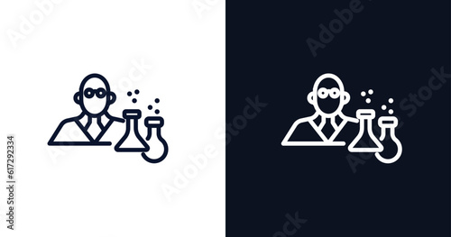 chemist working icon. Thin line chemist working icon from people collection. Outline vector isolated on dark blue and white background. Editable chemist working symbol can be used web and mobile