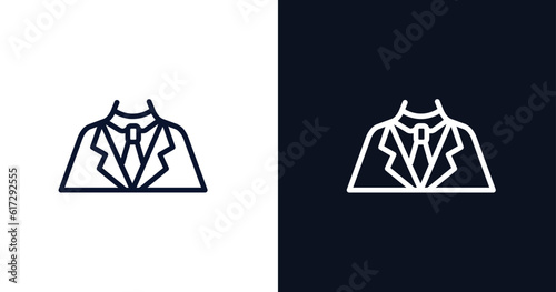 business suit icon. Thin line business suit icon from people collection. Outline vector isolated on dark blue and white background. Editable business suit symbol can be used web and mobile