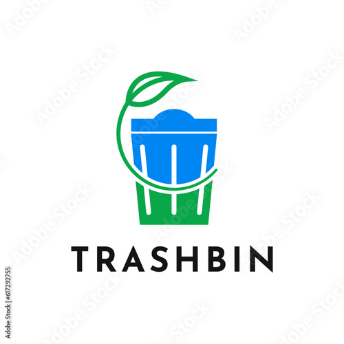 Trash bin Logo design template with leaf