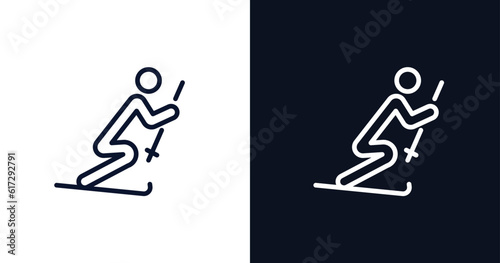 ski stick man icon. Thin line ski stick man icon from people collection. Outline vector isolated on dark blue and white background. Editable ski stick man symbol can be used web and mobile