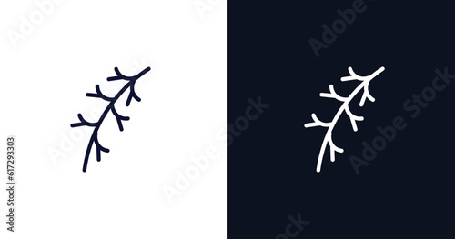 larch leaf icon. Thin line larch leaf icon from nature collection. Outline vector isolated on dark blue and white background. Editable larch leaf symbol can be used web and mobile