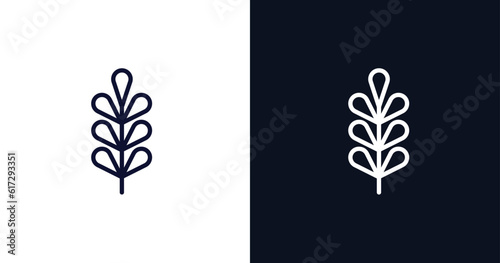 pecan leaf icon. Thin line pecan leaf icon from nature collection. Outline vector isolated on dark blue and white background. Editable pecan leaf symbol can be used web and mobile