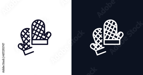 kitchen mitten icon. Thin line kitchen mitten icon from kitchen collection. Outline vector isolated on dark blue and white background. Editable kitchen mitten symbol can be used web and mobile