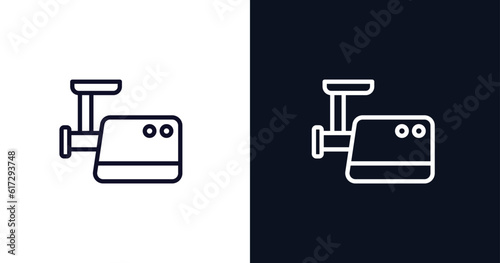 meat grinder icon. Thin line meat grinder icon from kitchen collection. Outline vector isolated on dark blue and white background. Editable meat grinder symbol can be used web and mobile