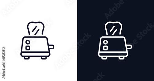 toaster icon. Thin line toaster icon from kitchen collection. Outline vector isolated on dark blue and white background. Editable toaster symbol can be used web and mobile