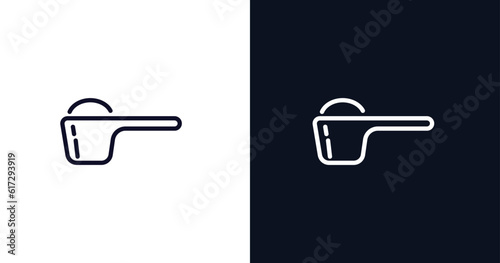 scoop icon. Thin line scoop icon from kitchen collection. Outline vector isolated on dark blue and white background. Editable scoop symbol can be used web and mobile