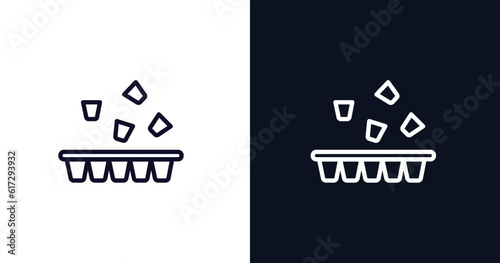 ice cube tray icon. Thin line ice cube tray icon from kitchen collection. Outline vector isolated on dark blue and white background. Editable ice cube tray symbol can be used web and mobile