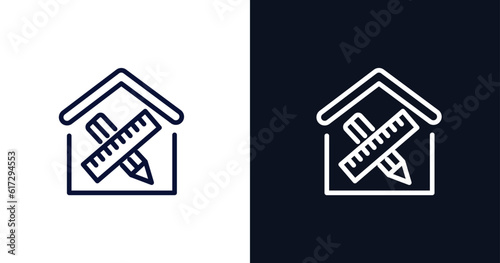 interior design icon. Thin line interior design icon from construction collection. Outline vector isolated on dark blue and white background. Editable interior design symbol can be used web and mobile