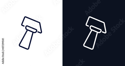 inclined hammer icon. Thin line inclined hammer icon from construction collection. Outline vector isolated on dark blue and white background. Editable inclined hammer symbol can be used web and mobile photo