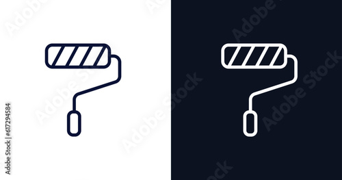 roller and paint icon. Thin line roller and paint icon from construction collection. Outline vector isolated on dark blue and white background. Editable roller and paint symbol